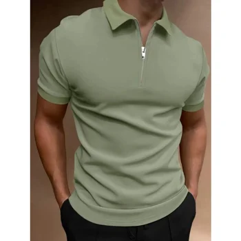 Летняя модная мужская рубашка поло, однотонная пляжная футболка с коротким рукавом и отворотом, повседневный крой, Тонкий топ, мягкая уличная одежда