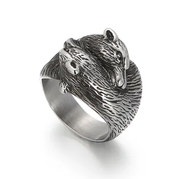 Винтажное кольцо с двойной Волчьей головой из титановой стали для мужчин, Модное Индивидуальное кольцо, Ювелирные изделия, Подарок на Годовщину вечеринки