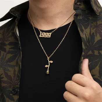 Хип-хоп стиль 1999 Кулон Тренд Мода Ожерелье с подвеской в виде розы Индивидуальность Мужское двухслойное ожерелье Подарок на годовщину Ювелирные изделия
