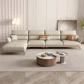 Диван, гостиная, современная роскошь, небольшой дом, кожаный диван, Сочетание итальянского минималистского дивана napa