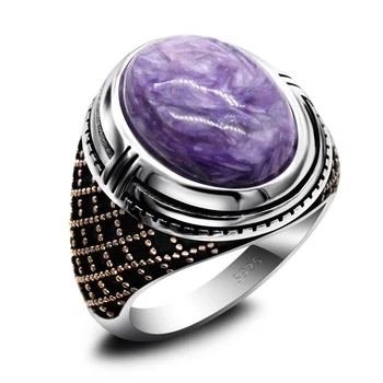 Мужское кольцо из стерлингового серебра 925 пробы, классическое винтажное кольцо с натуральным фиолетовым камнем Дракона, кольцо с большим камнем, мужское серебряное кольцо с камнем