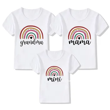 1 шт., Модная футболка для мамы и Мини-семьи Rainbow, Одинаковые футболки для всей семьи С коротким рукавом, Одежда для бабушки, мамы и Дочки