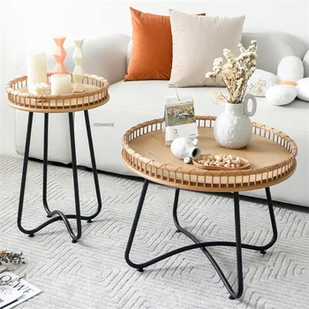 Круглый стол из ротанга, журнальный столик в японском стиле для гостиной, мебель Ins, Креативный диван, приставной столик, Домашний Ретро-столик